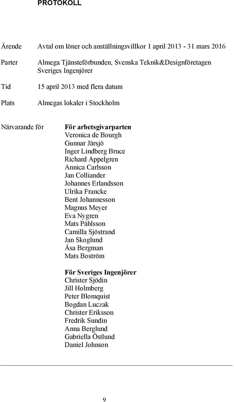 Appelgren Annica Carlsson Jan Colliander Johannes Erlandsson Ulrika Francke Bent Johannesson Magnus Meyer Eva Nygren Mats Påhlsson Camilla Sjöstrand Jan Skoglund Åsa