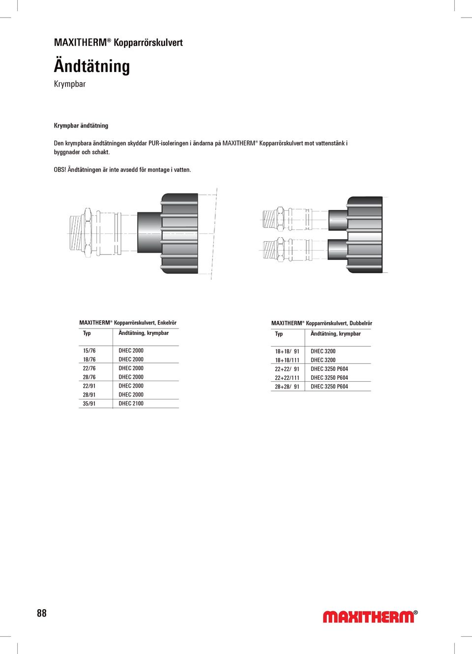 MAITHERM skulvert, Enkelrör Typ Ändtätning, krympbar MAITHERM skulvert, Dubbelrör Typ Ändtätning, krympbar 15/76 18/76 22/76 28/76 22/91 28/91