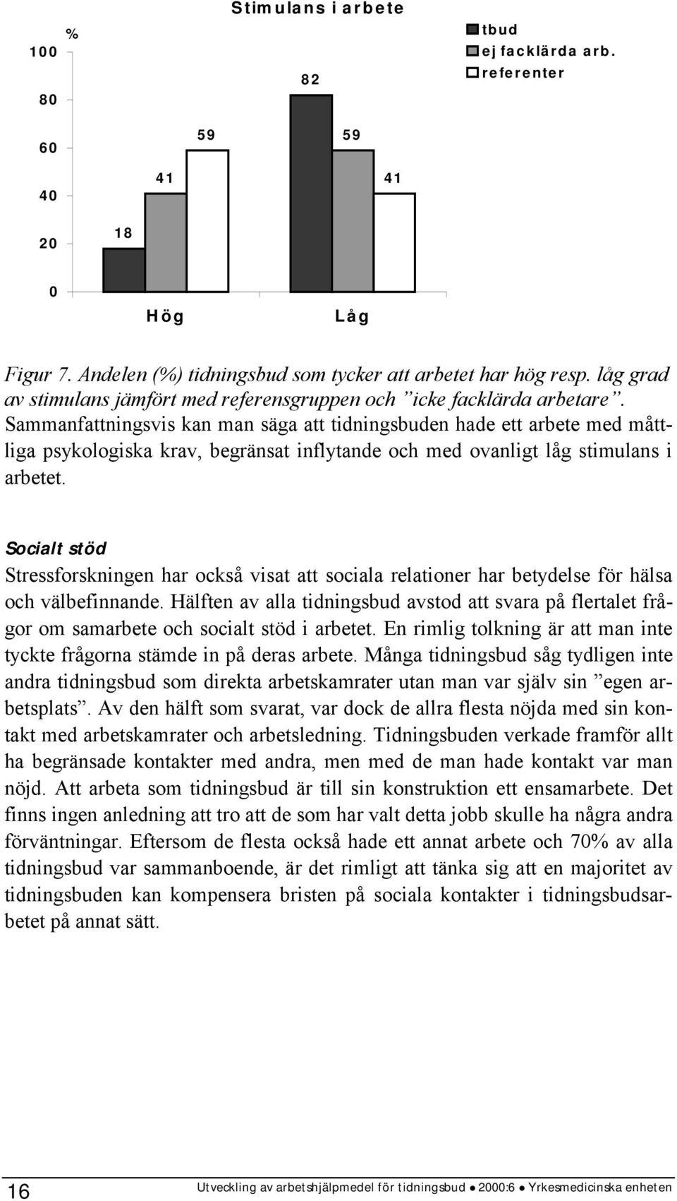 Sammanfattningsvis kan man säga att tidningsbuden hade ett arbete med måttliga psykologiska krav, begränsat inflytande och med ovanligt låg stimulans i arbetet.