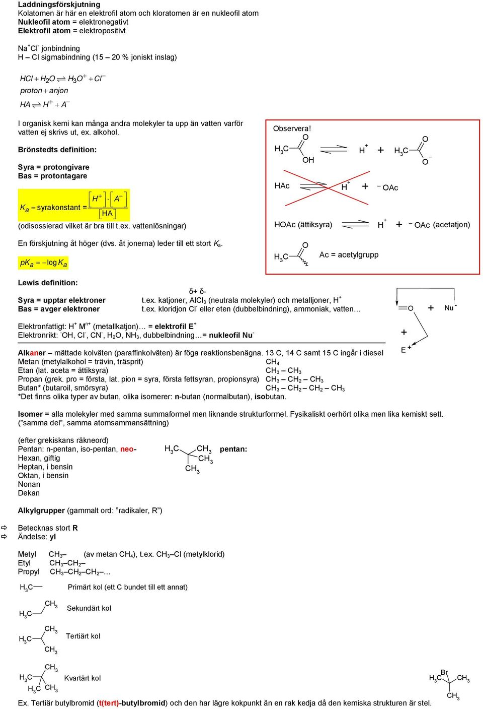 önstedts definition: Syra = protongivare Bas = protontagare A Ka syrakonstant = A (odisossierad vilket är bra till t.ex. vattenlösningar) bservera!