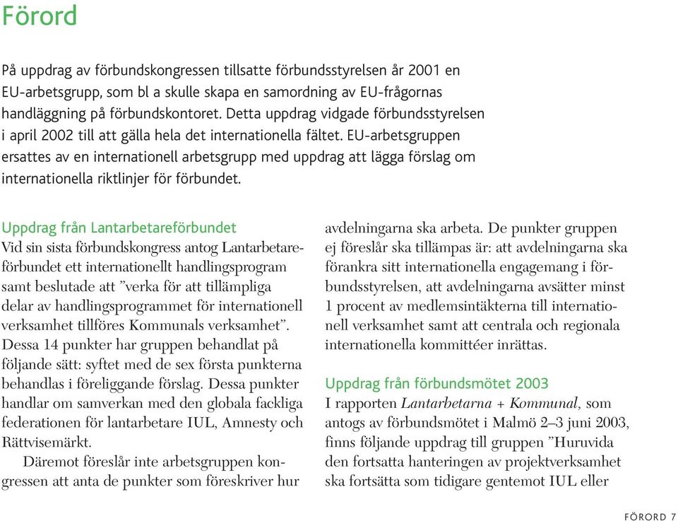 EU-arbetsgruppen ersattes av en internationell arbetsgrupp med uppdrag att lägga förslag om internationella riktlinjer för förbundet.