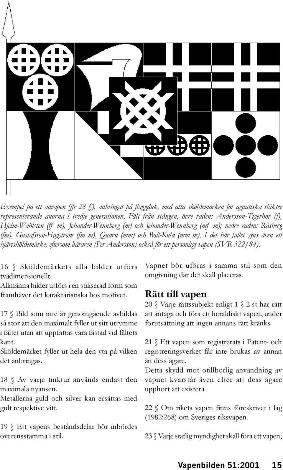 Boll-Kula (mm m). I det här fallet syns även ett hjärtsköldemärke, eftersom bäraren (Per Andersson) också för ett personligt vapen (SVR 322/84). 16 Sköldemärkets alla bilder utförs tvådimensionellt.