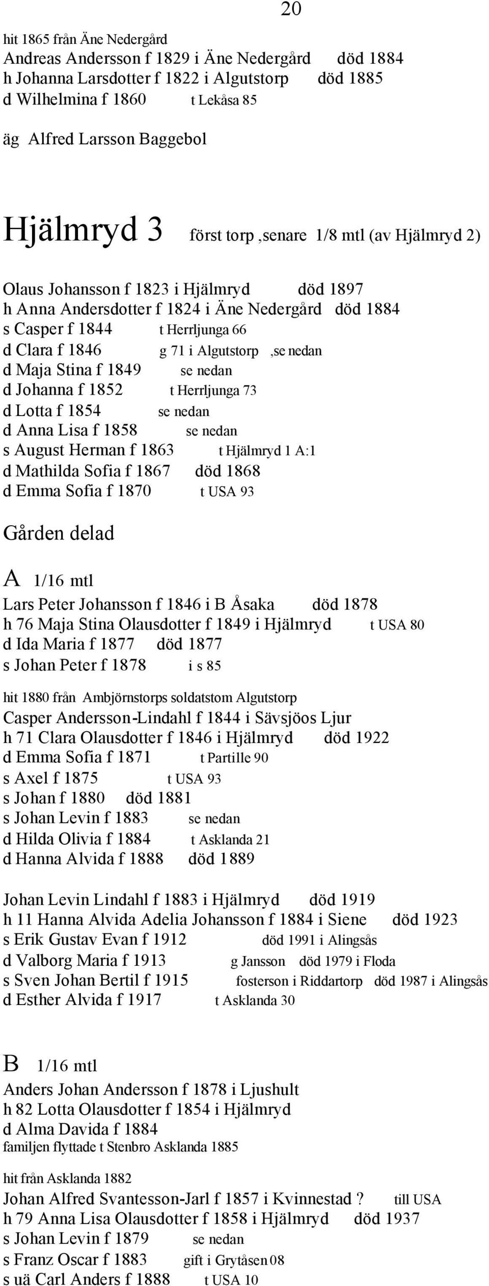 Algutstorp,se nedan d Maja Stina f 1849 se nedan d Johanna f 1852 t Herrljunga 73 d Lotta f 1854 se nedan d Anna Lisa f 1858 se nedan s August Herman f 1863 t Hjälmryd 1 A:1 d Mathilda Sofia f 1867