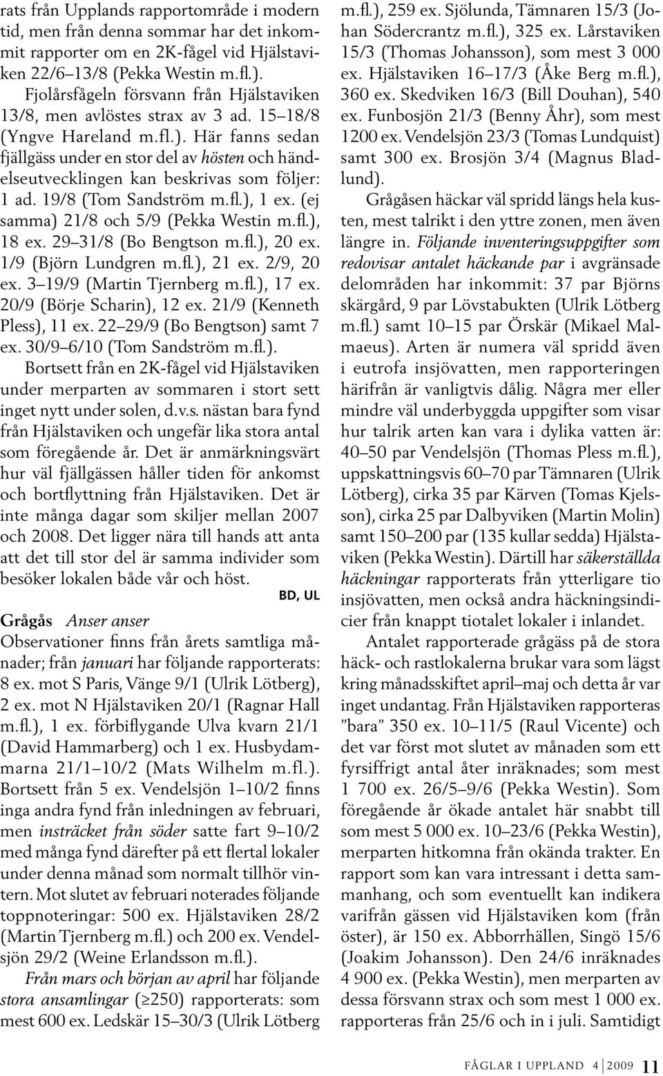 Här fanns sedan fjällgäss under en stor del av hösten och händelseutvecklingen kan beskrivas som följer: 1 ad. 19/8 (Tom Sandström m.fl.), 1 ex. (ej samma) 21/8 och 5/9 (Pekka Westin m.fl.), 18 ex.