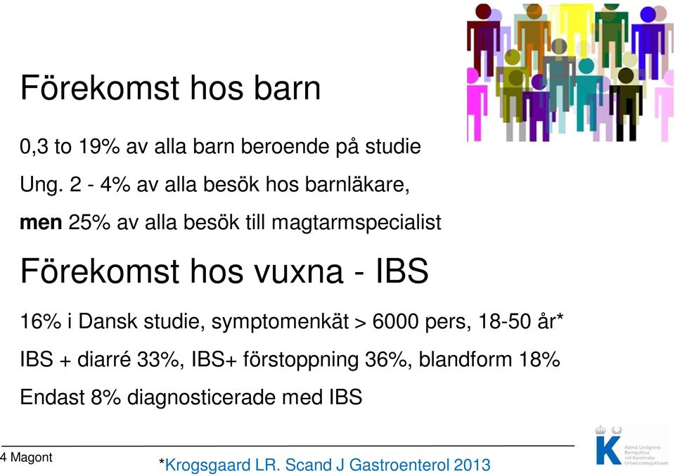 hos vuxna - IBS 16% i Dansk studie, symptomenkät > 6000 pers, 18-50 år* IBS + diarré 33%,