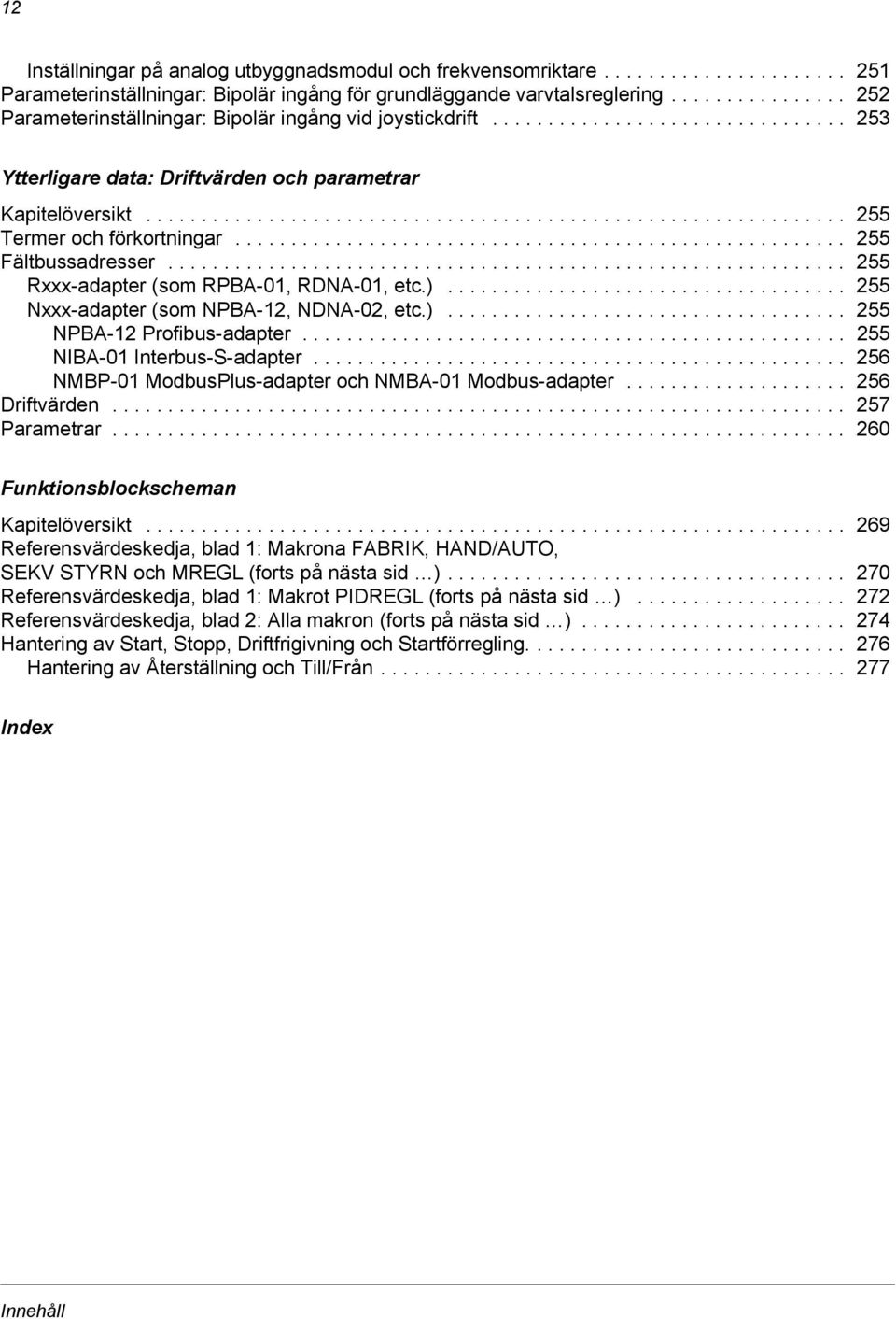 .............................................................. 255 Termer och förkortningar....................................................... 255 Fältbussadresser.