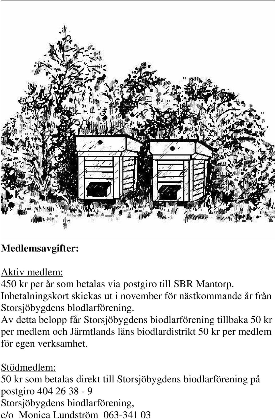 Av detta belopp får Storsjöbygdens biodlarförening tillbaka 50 kr per medlem och Järmtlands läns biodlardistrikt 50 kr per