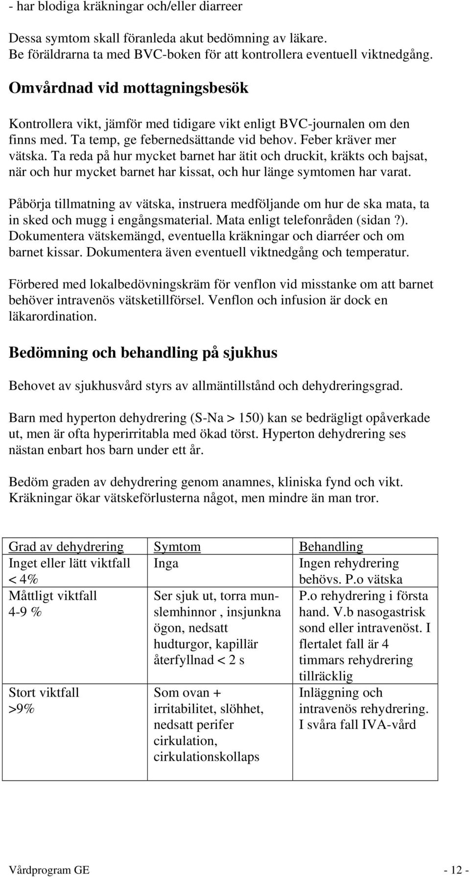 Ta reda på hur mycket barnet har ätit och druckit, kräkts och bajsat, när och hur mycket barnet har kissat, och hur länge symtomen har varat.