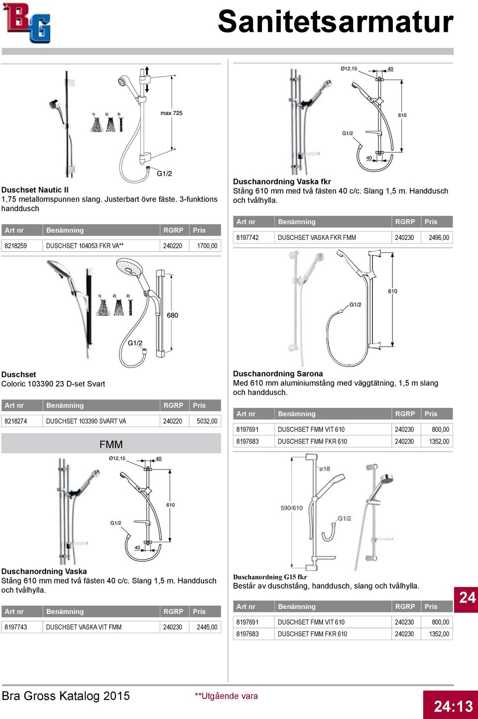 8197742 DUSCHSET VASKA FKR FMM 240230 2496,00 Duschset Coloric 103390 23 D-set Svart 8218274 DUSCHSET 103390 SVART VA 240220 5032,00 FMM Duschanordning Sarona Med 610 mm aluminiumstång med