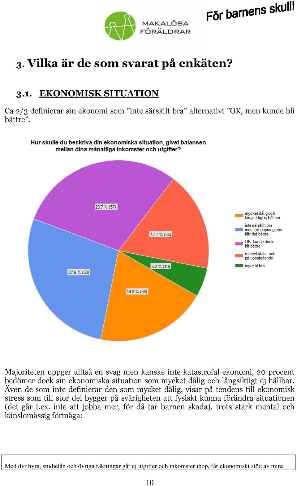 Även de som inte definierar den som mycket dålig, visar på tendens till ekonomisk stress som till stor del bygger på svårigheten att fysiskt kunna förändra situationen (det