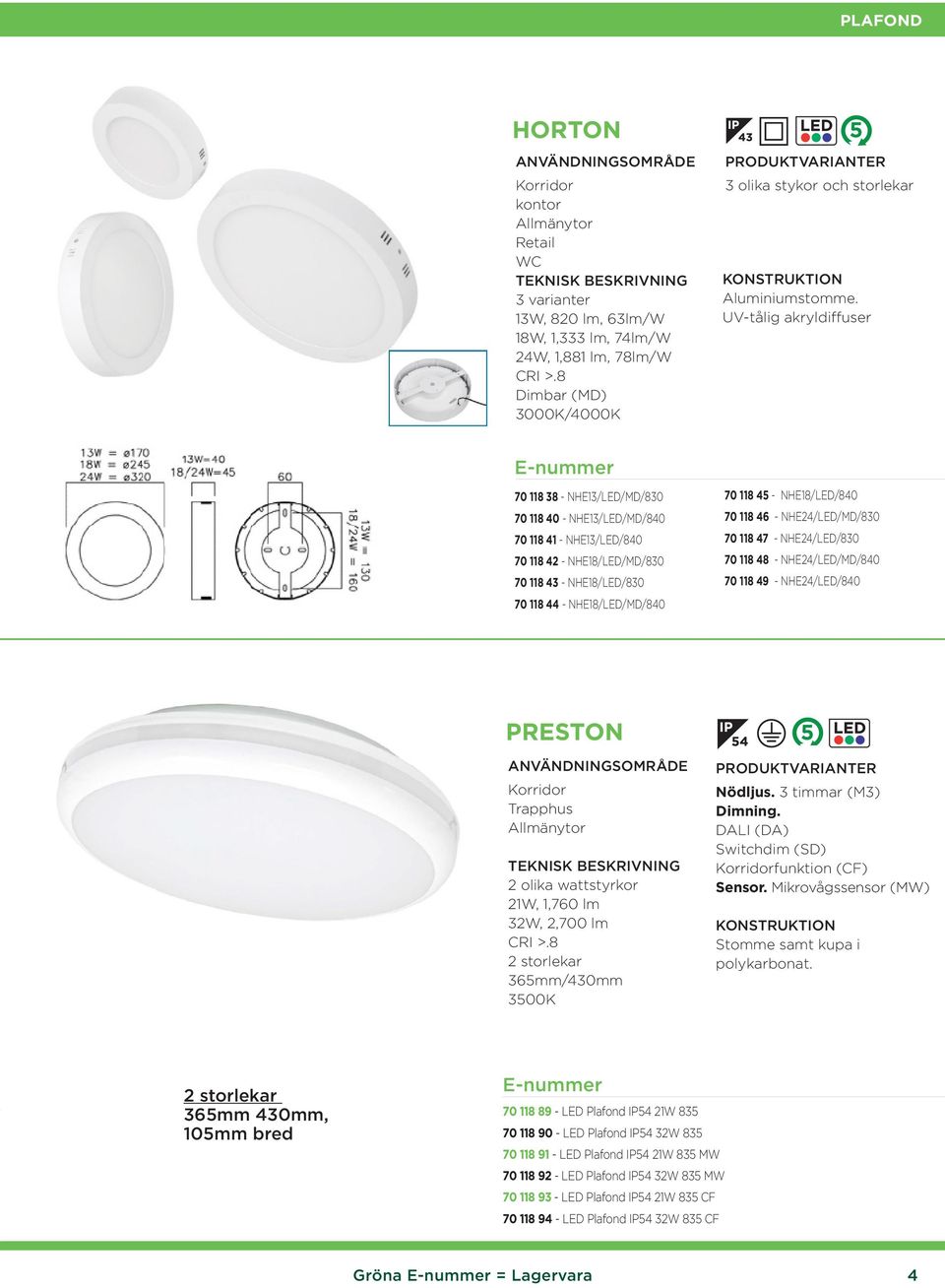 45 - NHE18/LED/840 70 118 46 - NHE24/LED/MD/830 70 118 47 - NHE24/LED/830 70 118 48 - NHE24/LED/MD/840 70 118 49 - NHE24/LED/840 PRESTON Korridor Trapphus Allmänytor 2 olika wattstyrkor 21W, 1,760 lm