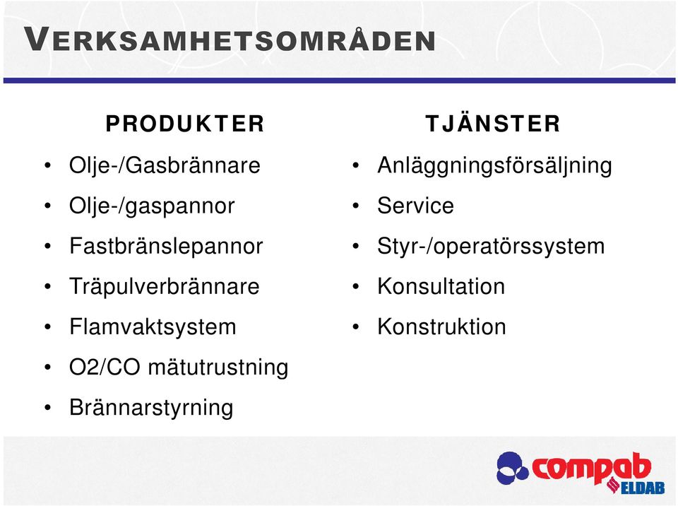 O2/CO mätutrustning Brännarstyrning TJÄNSTER