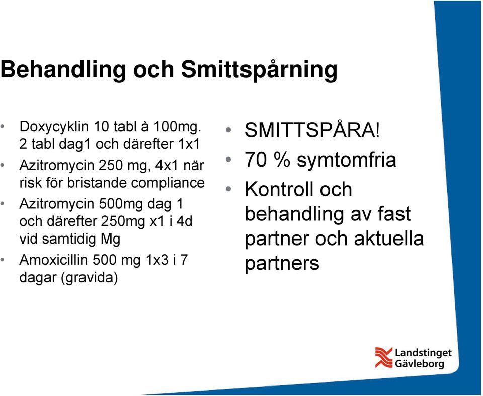 compliance Azitromycin 500mg dag 1 och därefter 250mg x1 i 4d vid samtidig Mg
