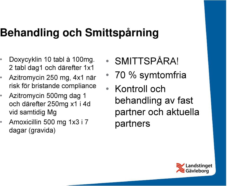 compliance Azitromycin 500mg dag 1 och därefter 250mg x1 i 4d vid samtidig Mg