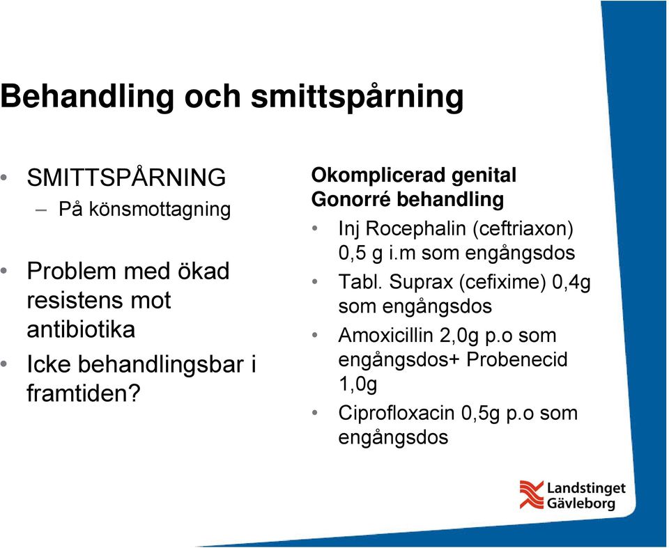 Okomplicerad genital Gonorré behandling Inj Rocephalin (ceftriaxon) 0,5 g i.