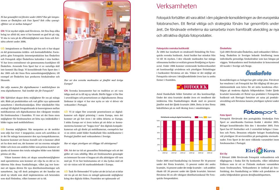 Fotoquick fortsätter att vara aktivt i den pågående konsolideringen av den europeiska fotobranschen. Ett flertal viktiga och strategiska förvärv har genomförts under året.