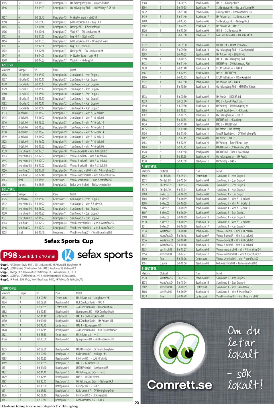 KFUM Lundagård Lag II - LUGI HF 1 3472 1 3-6 12:19 Beachplan 04 Torslanda HK 2 - Åstorps HF 3475 1 3-6 12:19 Beachplan 10 LUGI HF 1 - Kävlinge HK 3520 1 3-6 13:24 Beachplan 06 Åstorps HF - LUGI HF 1