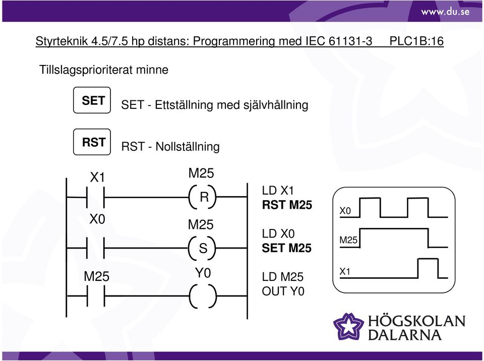 PLC1B:16 Tillslagsprioriterat minne SET SET -