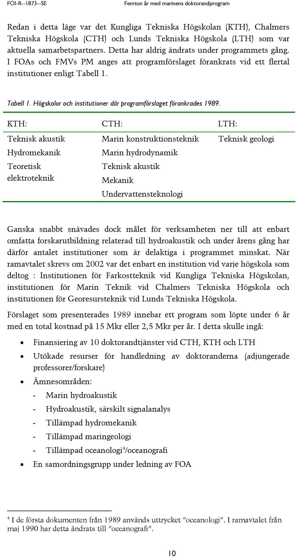 Tabell 1. Högskolor och institutioner där programförslaget förankrades 1989.