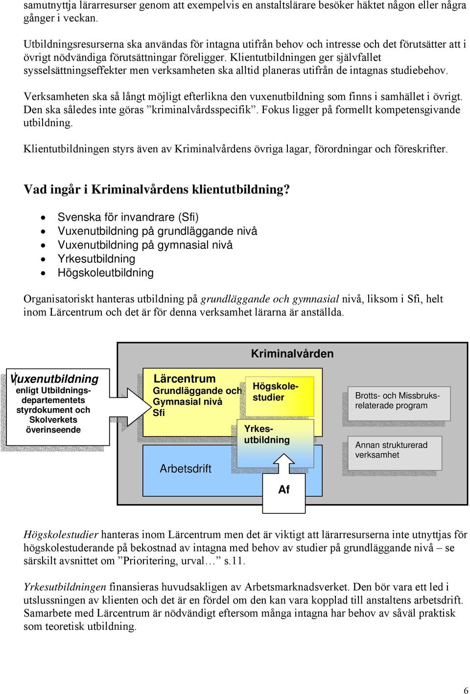 Klientutbildningen ger självfallet sysselsättningseffekter men verksamheten ska alltid planeras utifrån de intagnas studiebehov.