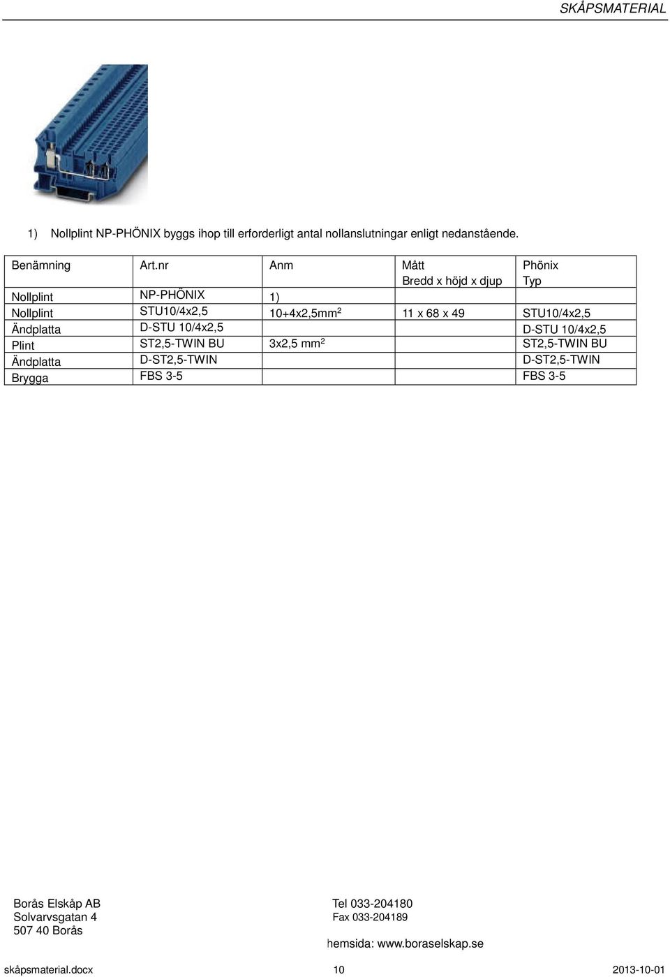 x 49 STU10/4x2,5 Ändplatta D-STU 10/4x2,5 D-STU 10/4x2,5 Plint ST2,5-TWIN BU 3x2,5 mm 2