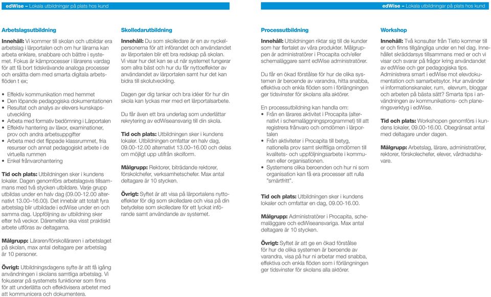 Fokus är kärnprocesser i lärarens vardag för att få bort tidskrävande analoga processer och ersätta dem med smarta digitala arbetsflöden t ex; Effektiv kommunikation med hemmet Den löpande
