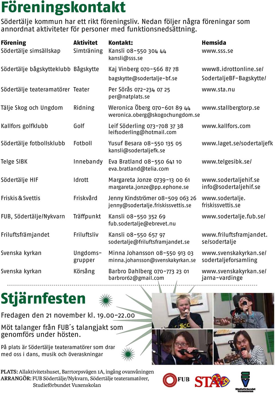 se/ bagskytte@sodertalje-bf.se SodertaljeBF-Bagskytte/ Södertälje teateramatörer Teater Per Sörås 072-234 07 25 www.sta.nu per@natplats.