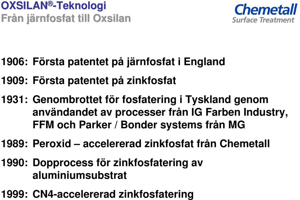 IG Farben Industry, FFM och Parker / Bonder systems från MG 1989: Peroxid accelererad zinkfosfat från