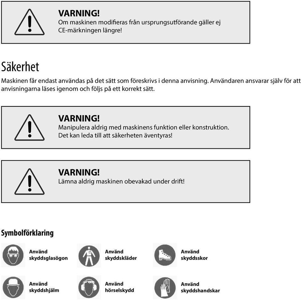 aren ansvarar själv för att anvisningarna läses igenom och följs på ett korrekt sätt.