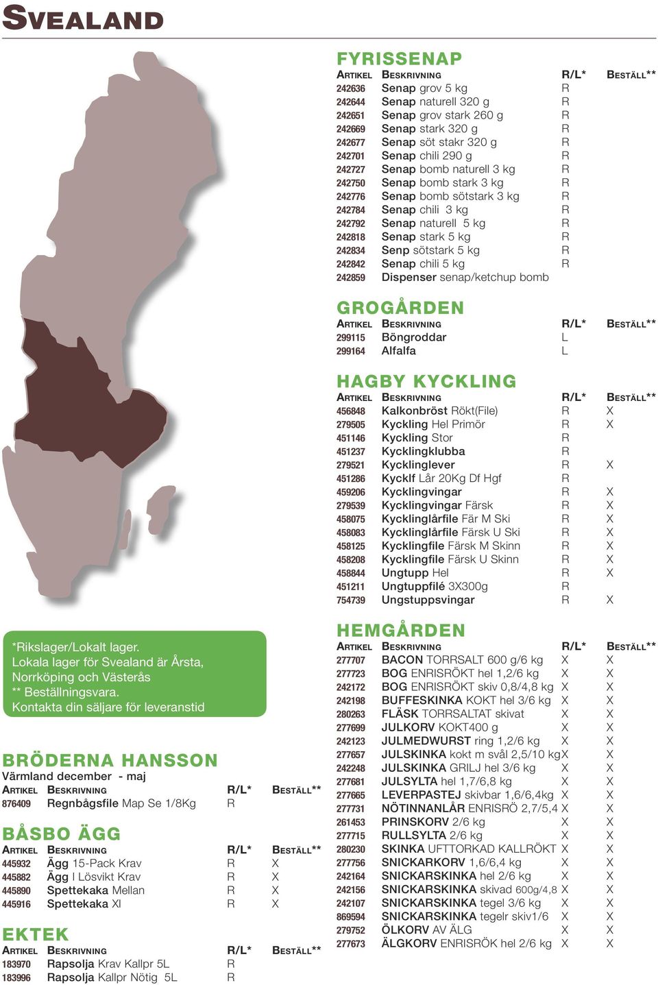 R 242842 Senap chili 5 kg R 242859 Dispenser senap/ketchup bomb GROGÅRDEN 299115 Böngroddar L 299164 Alfalfa L HAGBY KYCKLING 456848 Kalkonbröst Rökt(File) R X 279505 Kyckling Hel Primör R X 451146