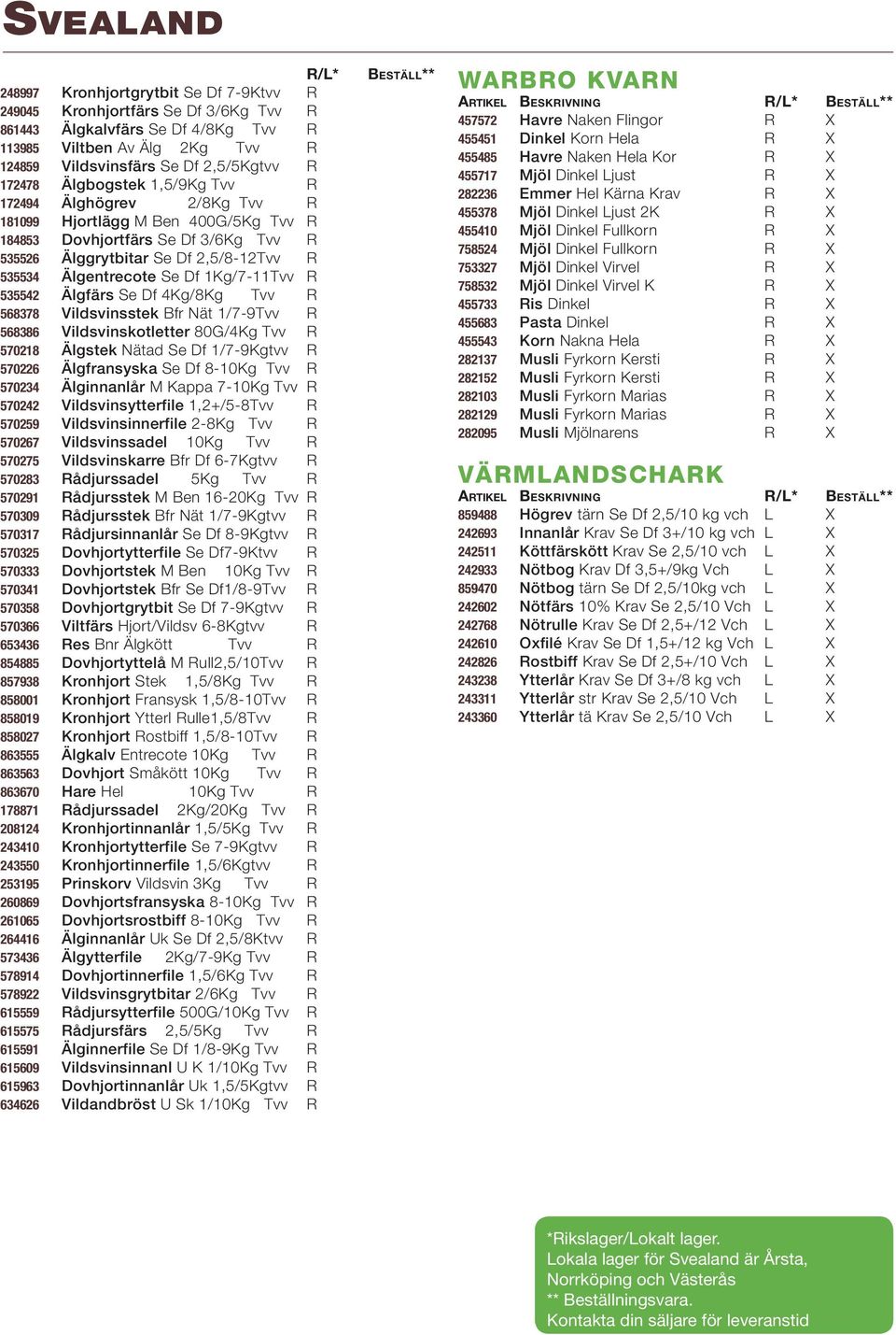 Älgentrecote Se Df 1Kg/7-11Tvv R 535542 Älgfärs Se Df 4Kg/8Kg Tvv R 568378 Vildsvinsstek Bfr Nät 1/7-9Tvv R 568386 Vildsvinskotletter 80G/4Kg Tvv R 570218 Älgstek Nätad Se Df 1/7-9Kgtvv R 570226