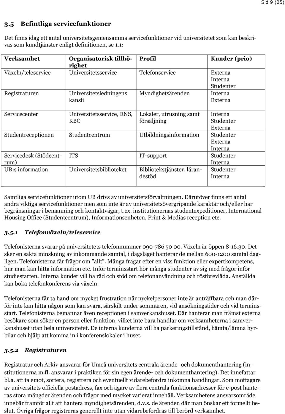 Myndighetsärenden Interna Externa Servicecenter Universitetsservice, ENS, KBC Lokaler, utrusning samt försäljning Interna Studenter Externa Studentreceptionen Studentcentrum Utbildningsinformation