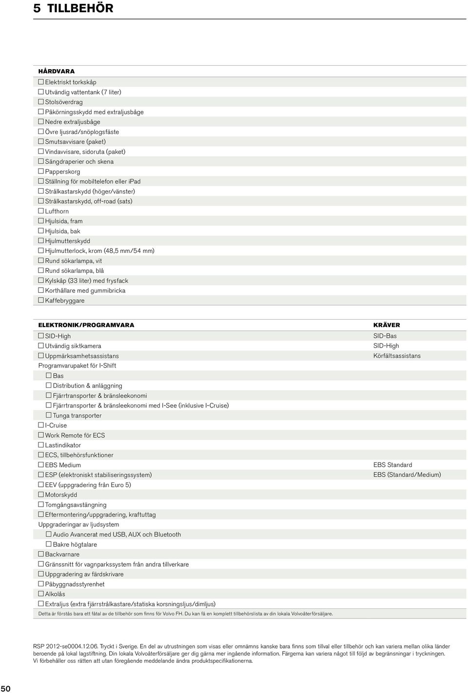 Hjulsida, bak Hjulmutterskydd Hjulmutterlock, krom (48,5 mm/54 mm) Rund sökarlampa, vit Rund sökarlampa, blå Kylskåp (33 liter) med frysfack Korthållare med gummibricka Kaffebryggare