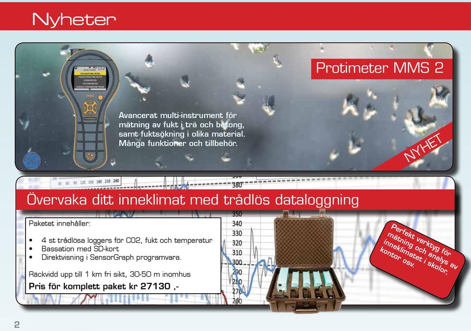 NYHET Övervaka ditt inneklimat med trådlös dataloggning Paketet innehåller: 4 st trådlösa loggers för CO2, fukt och temperatur