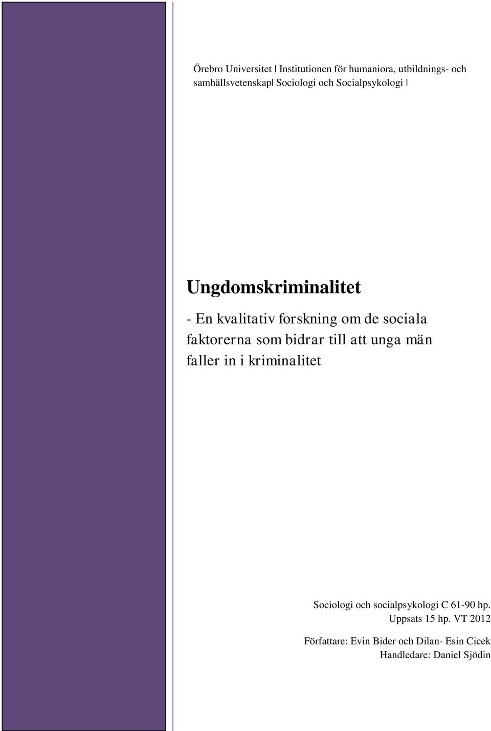 som bidrar till att unga män faller in i kriminalitet Sociologi och socialpsykologi C 61-90