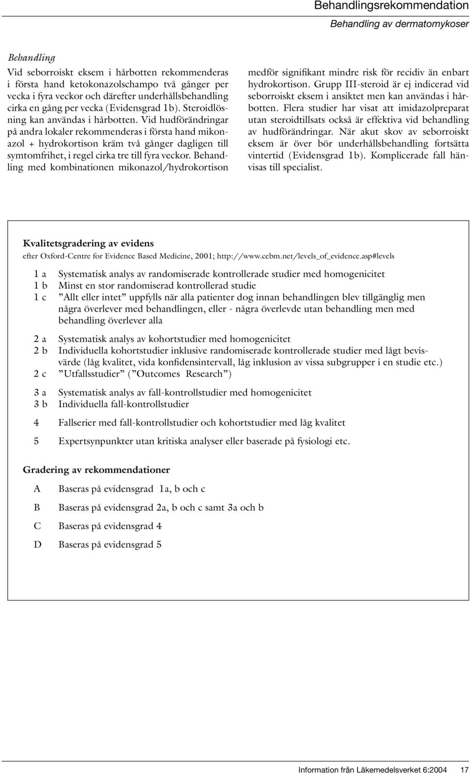 Vid hudförändringar på andra lokaler rekommenderas i första hand mikonazol + hydrokortison kräm två gånger dagligen till symtomfrihet, i regel cirka tre till fyra veckor.