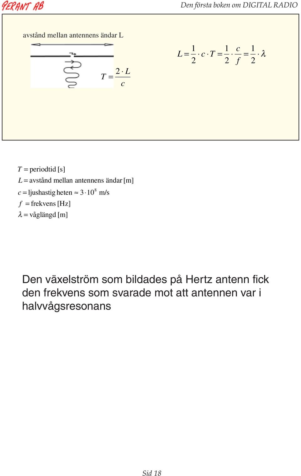 f = frekvens [Hz] λ = våglängd [m] 8 m/s Den växelström som bildades på Hertz