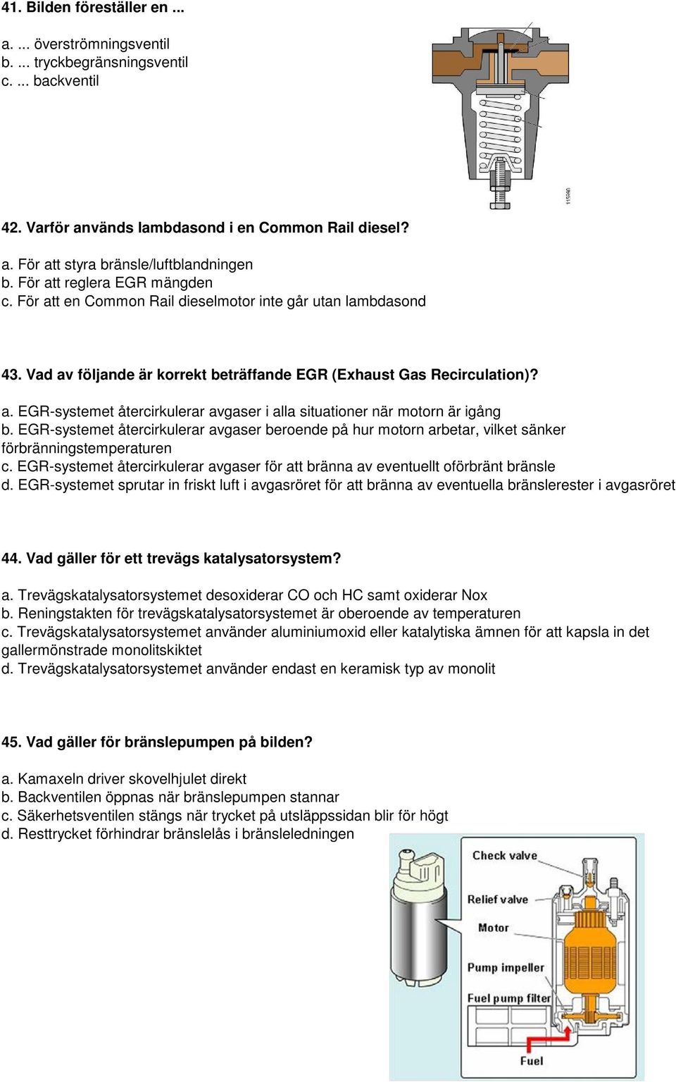 EGR-systemet återcirkulerar avgaser beroende på hur motorn arbetar, vilket sänker förbränningstemperaturen c. EGR-systemet återcirkulerar avgaser för att bränna av eventuellt oförbränt bränsle d.