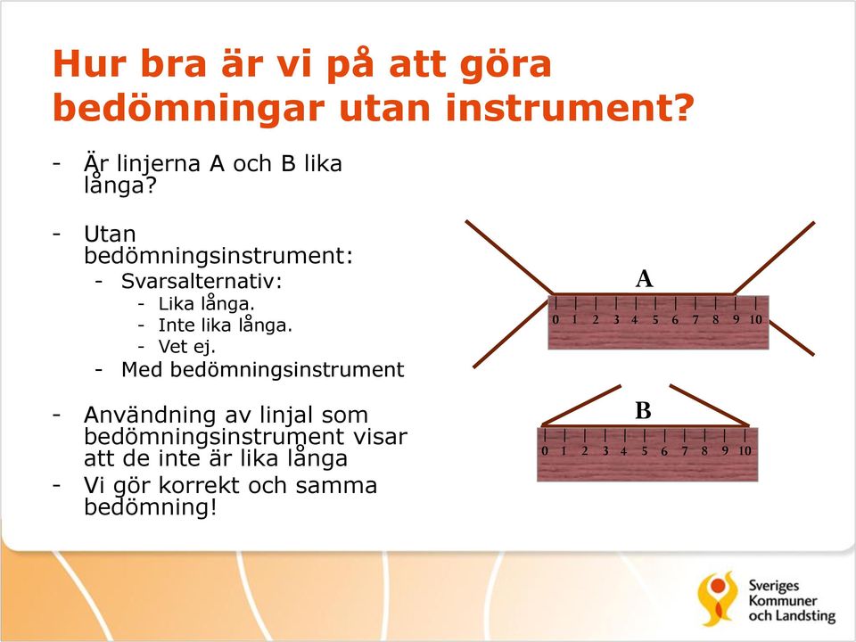 - Med bedömningsinstrument - Användning av linjal som bedömningsinstrument visar att de inte