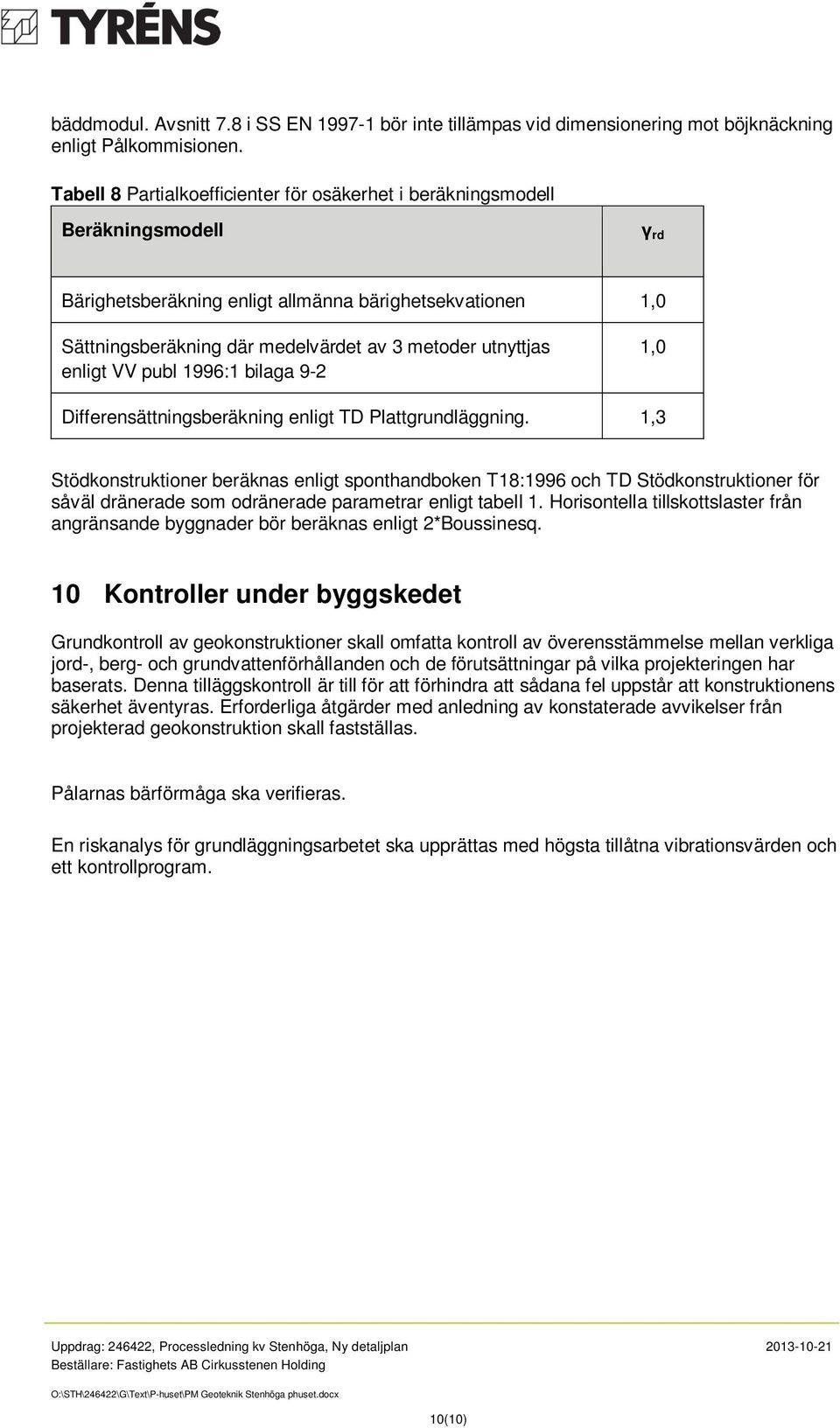 utnyttjas enligt VV publ 1996:1 bilaga 9-2 1,0 Differensättningsberäkning enligt TD Plattgrundläggning.