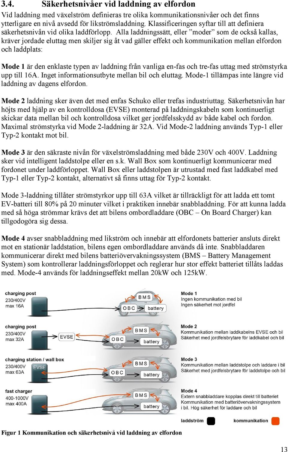 Alla laddningssätt, eller moder som de också kallas, kräver jordade eluttag men skiljer sig åt vad gäller effekt och kommunikation mellan elfordon och laddplats: Mode 1 är den enklaste typen av