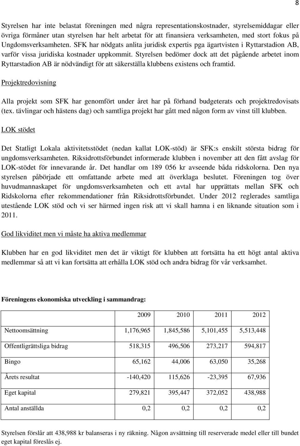 Styrelsen bedömer dock att det pågående arbetet inom Ryttarstadion AB är nödvändigt för att säkerställa klubbens existens och framtid.