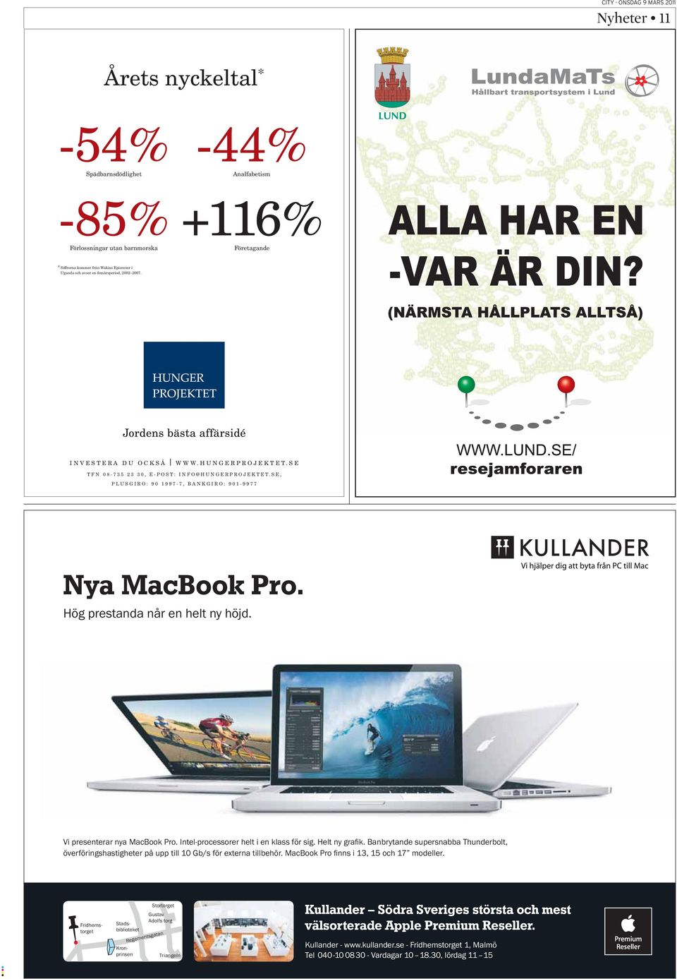 SE TFN 08-735 23 30, E-POST: INFO@HUNGERPROJEKTET.SE, PLUSGIRO: 90 1997-7, BANKGIRO: 901-9977 Nya MacBook Pro.