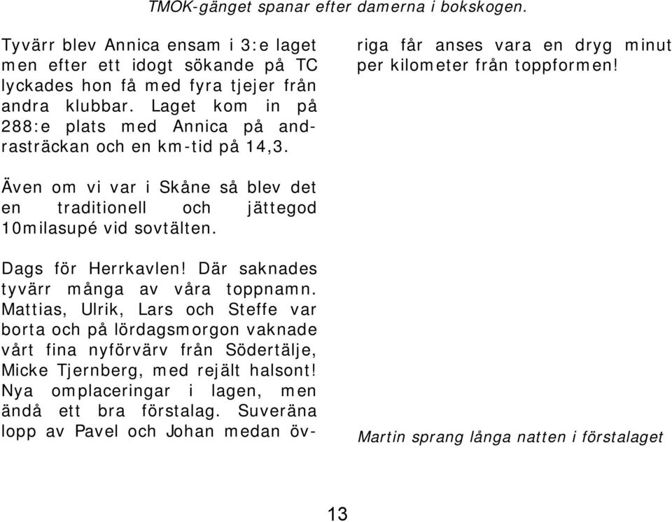 Mattias, Ulrik, Lars och Steffe var borta och på lördagsmorgon vaknade vårt fina nyförvärv från Södertälje, Micke Tjernberg, med rejält halsont!