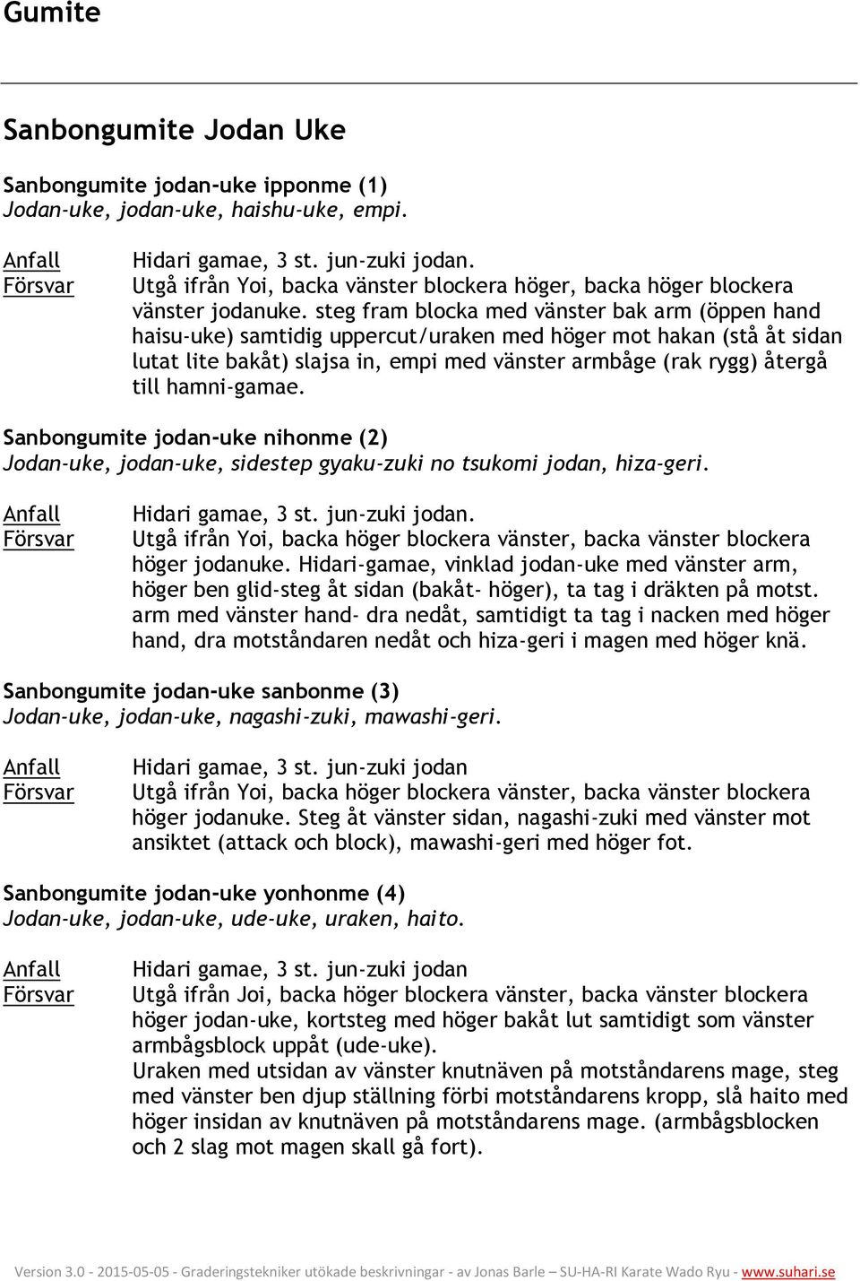 steg fram blocka med vänster bak arm (öppen hand haisu-uke) samtidig uppercut/uraken med höger mot hakan (stå åt sidan lutat lite bakåt) slajsa in, empi med vänster armbåge (rak rygg) återgå till