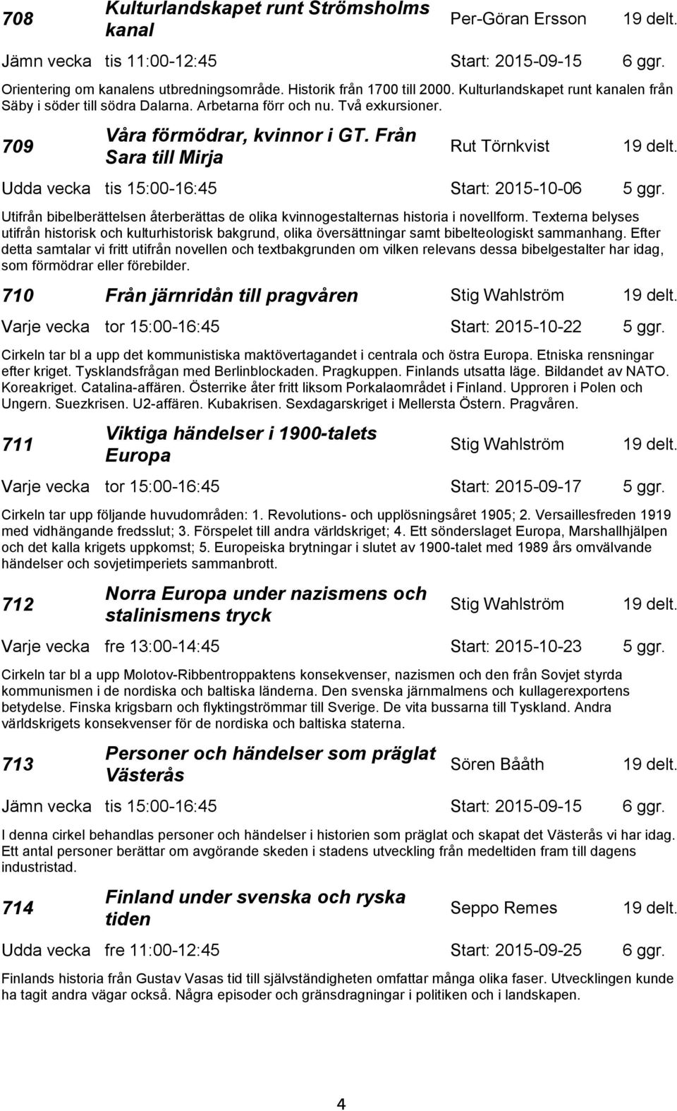 Från Sara till Mirja Rut Törnkvist Udda vecka tis 15:00-16:45 Start: 2015-10-06 5 ggr. Utifrån bibelberättelsen återberättas de olika kvinnogestalternas historia i novellform.