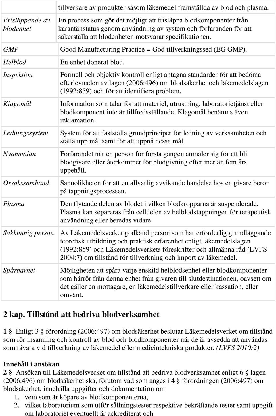 Good Manufacturing Practice = God tillverkningssed (EG GMP). En enhet donerat blod.