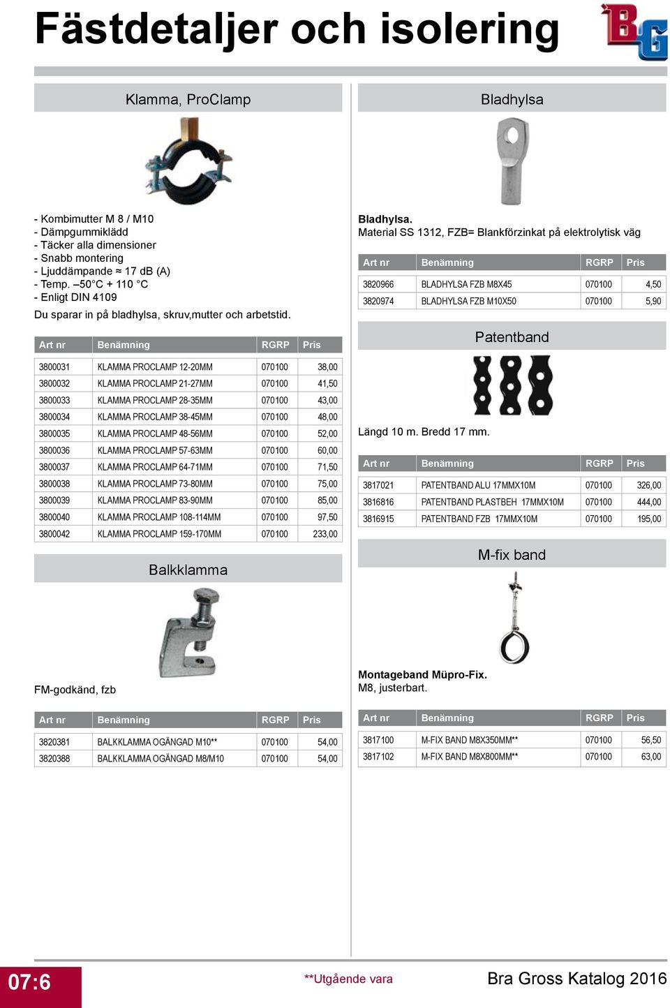 3800031 KLAMMA PROCLAMP 12-20MM 070100 38,00 3800032 KLAMMA PROCLAMP 21-27MM 070100 41,50 3800033 KLAMMA PROCLAMP 28-35MM 070100 43,00 3800034 KLAMMA PROCLAMP 38-45MM 070100 48,00 3800035 KLAMMA