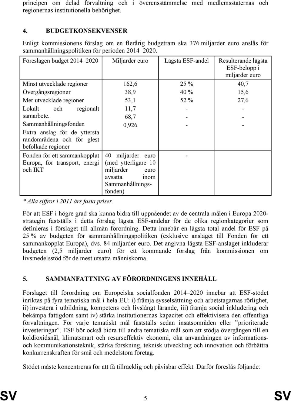 Föreslagen budget 2014 2020 Miljarder euro Lägsta ESF-andel Resulterande lägsta ESF-belopp i miljarder euro Minst utvecklade regioner Övergångsregioner Mer utvecklade regioner Lokalt och regionalt