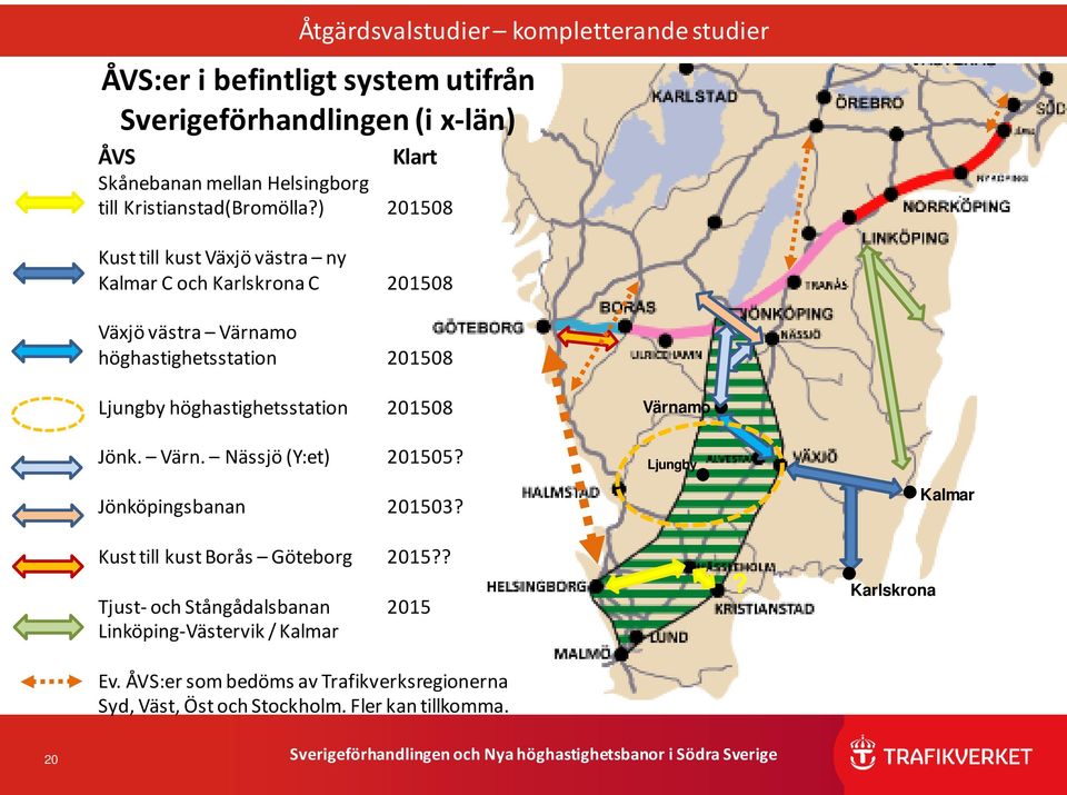 studier ÅVS:er i befintligt system utifrån Sverigeförhandlingen (i x-län) Ljungby höghastighetsstation 201508 Jönk. Värn. Nässjö (Y:et) 201505?